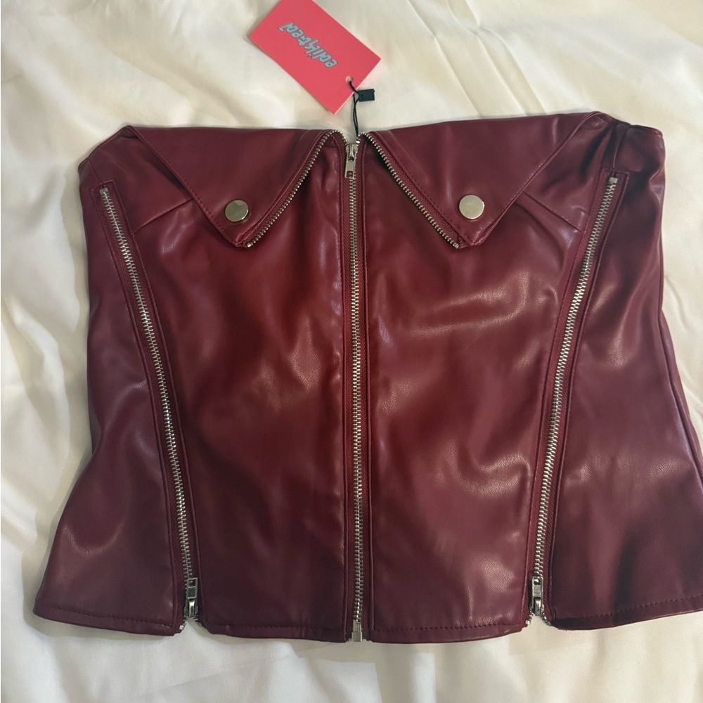 Edikted Red Leather Jacket Classic Biker Style